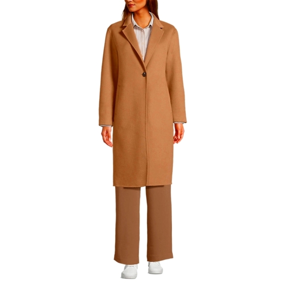 Lands’ End Wool Coat XS Camel Long Classic Winter Overcoat NWT - Picture 1 of 12